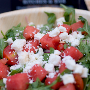 “Close-up photograph of salad.”